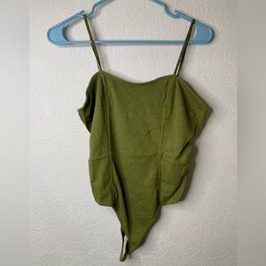 Open edit Olive green thong body suit, size L